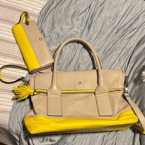 Stylish Beige and Yellow Handbag and matching wallet